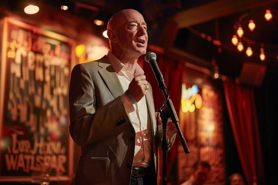 Photo of a male speaking into a microphone on a stage.