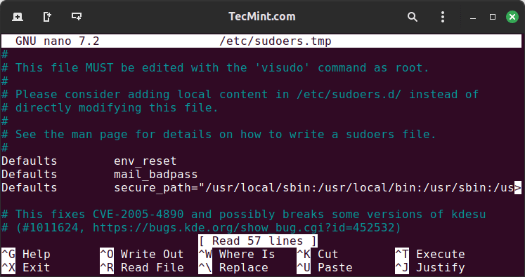 Editing Sudo Configuration File