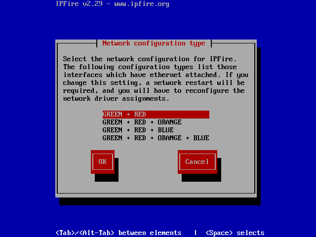 Choose IPFire Network Type