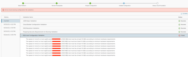 VCF 5.0 – how to disable the VMNICS_MIN_SPEED validation during bring-up process