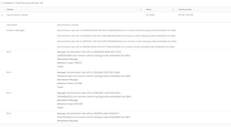 VCF – Delete Domain Failed – LAB2PROD