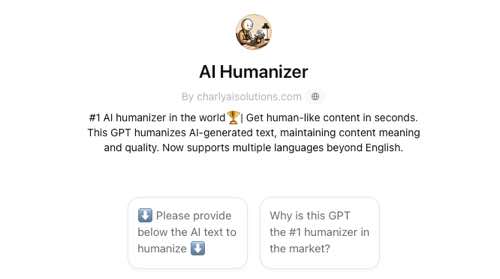 Screenshot of the web page for AI Humanizer