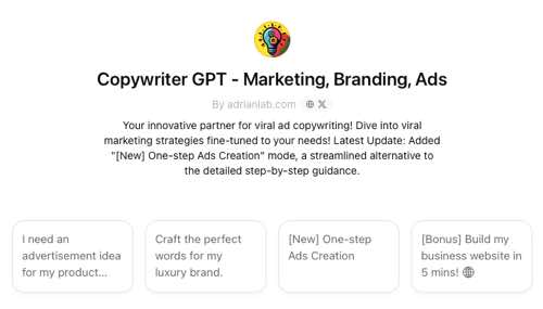 Screenshot of the web page for Copywriter GPT