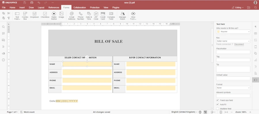 Tex field in a PDF form