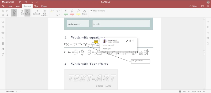 Comments and callouts in ONLYOFFICE PDF Editor