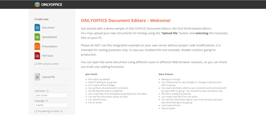 ONLYOFFICE Docs Test Example