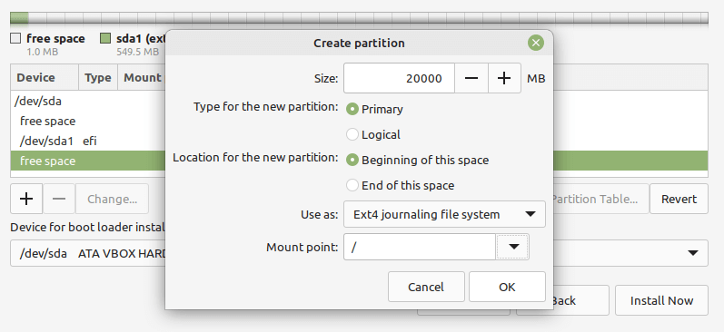 Create Root Partition