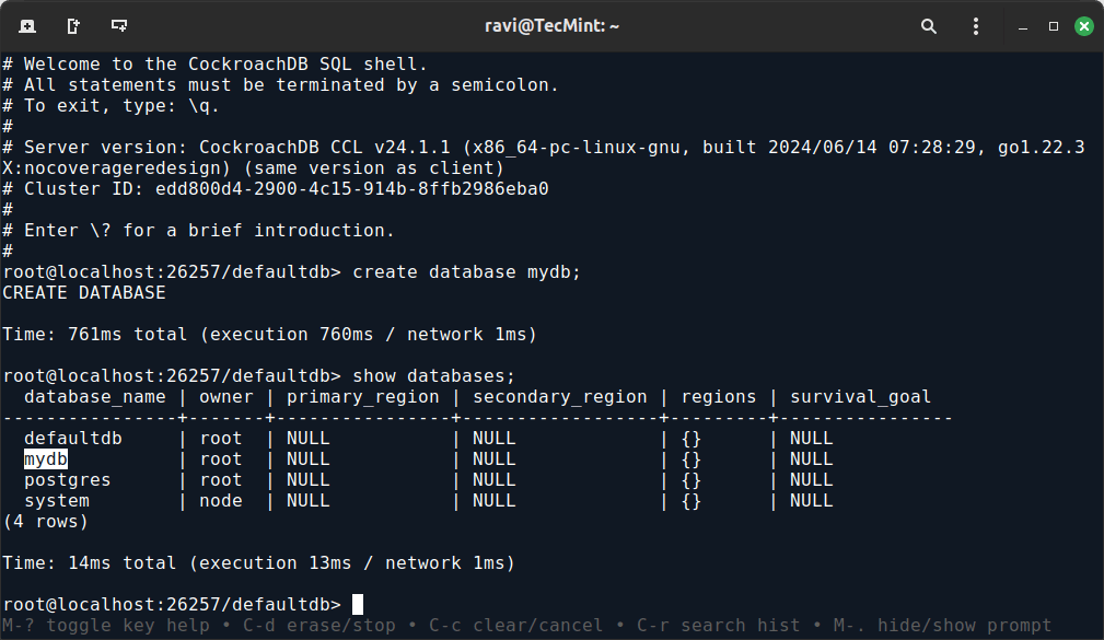 Create Database in CockroachDB