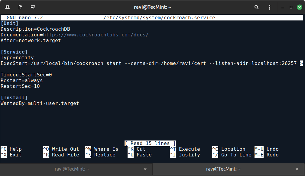 Modify CockroachDB Service File