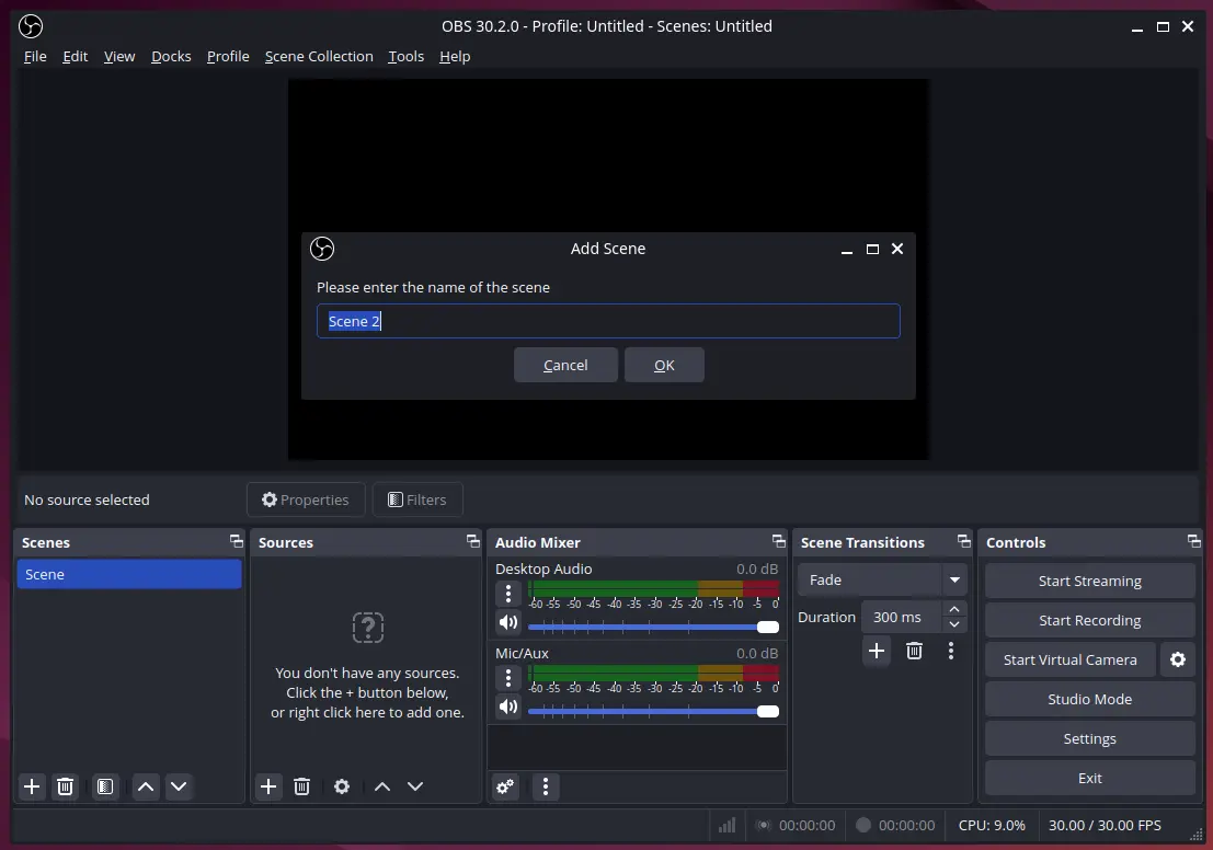 OBS Studio Add Scene