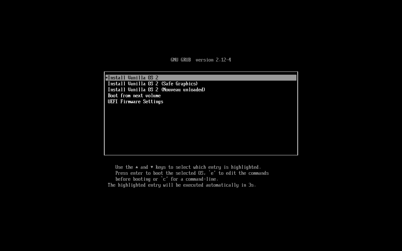Vanilla OS Grub Menu