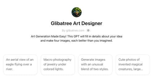 Screenshot of "Glibatree Art Designer" thumbnail image on GPT Store