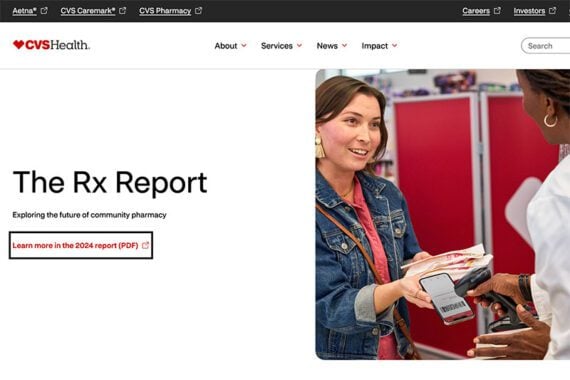 Screenshot of "The RX Report" web page at CVS Health