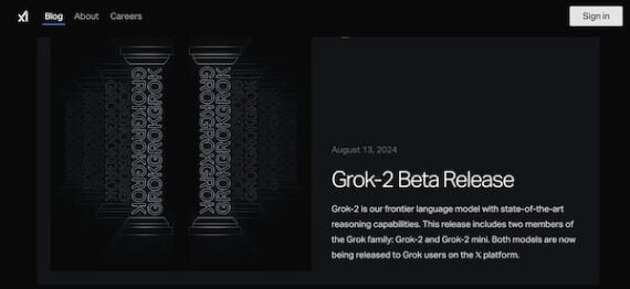 Home page of Grok-2 beta