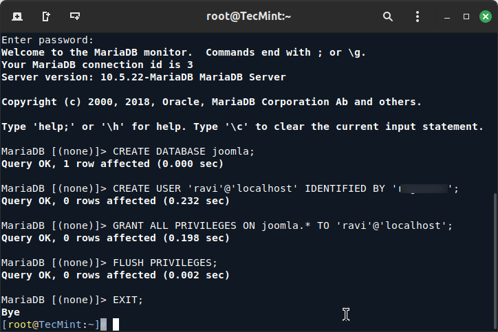 Create Joomla Database