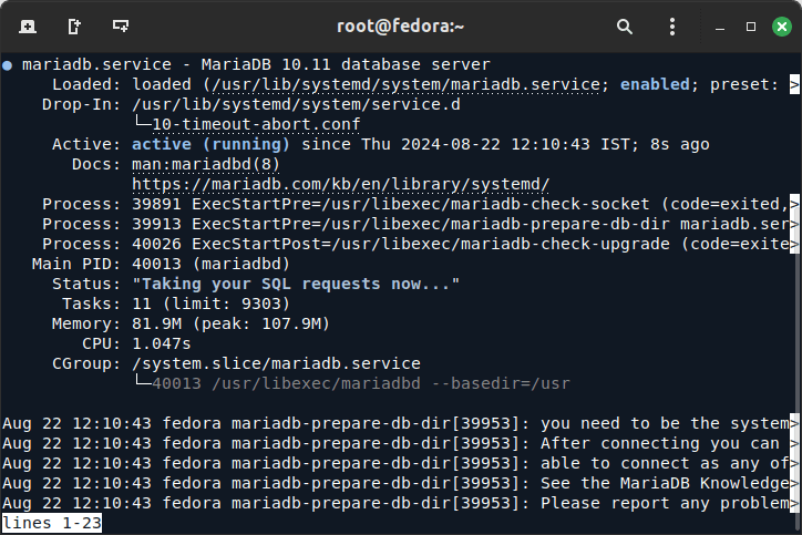 Start and Verify MariaDB Service