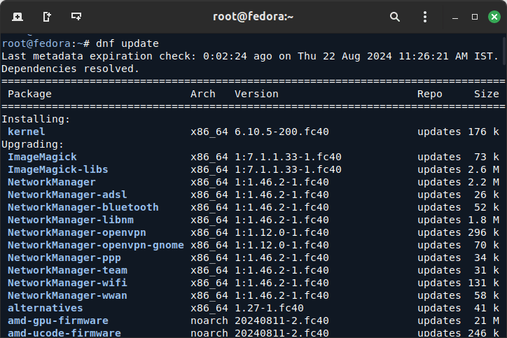 Update Fedora Server