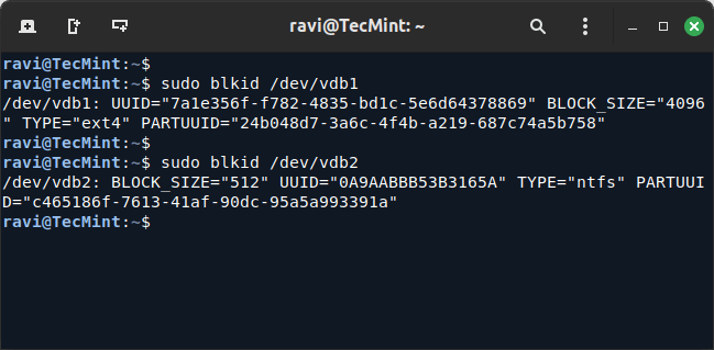 Find UUID's of Partition