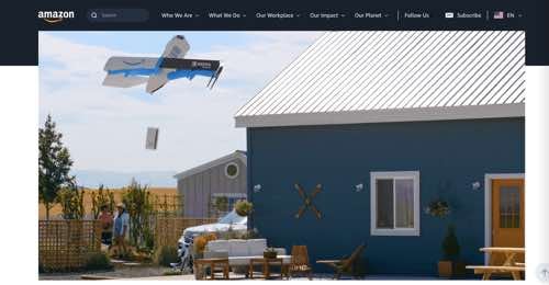 Photo from Amazon Prime Air of a drone delivering a package.