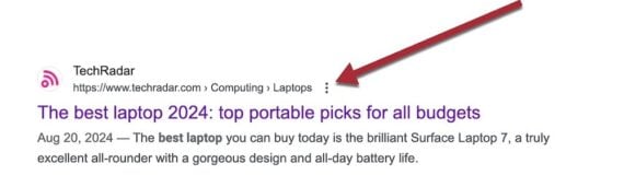 Screenshot showing three dots for a TechRadar search result 