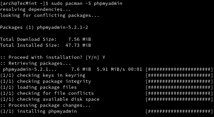 Install PhpMyAdmin in Arch Linux