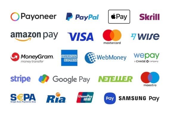 A collage of many payment-brand logos