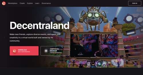 Web page for Decentraland