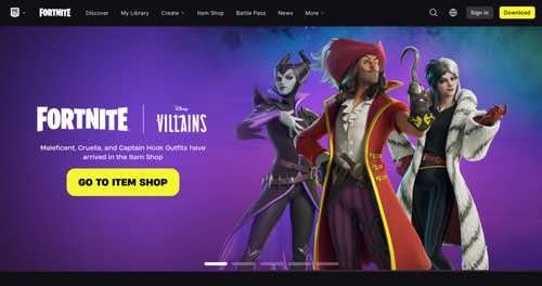 Web page for Fortnite