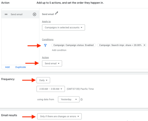 Screenshot of the threshold rule setup screen.