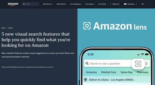 Home page of Amazon Lens