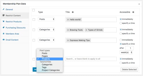 Screenshot of Plan Data admin in WooCommerce Memberships