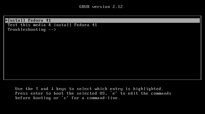 Fedora 41 Boot Menu