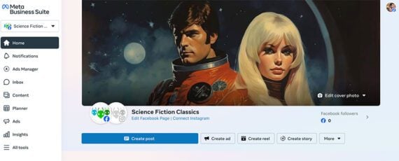 Screenshot of Meta Business Suite for "Science Fiction Classics"