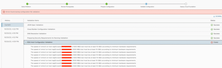 VCF 5.0 – how to disable the VMNICS_MIN_SPEED validation during bring-up process