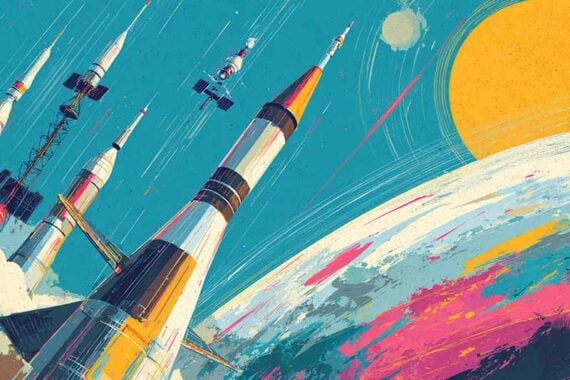 Illustration of rockets in space Illustration of rockets in space