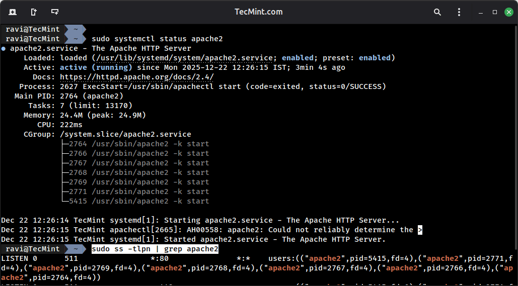 Check If Apache Is Active and Listening on Ports
