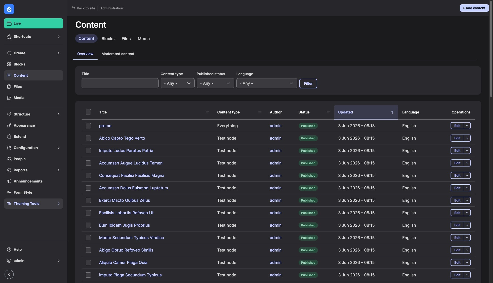 Default Admin Theme in Dark Mode