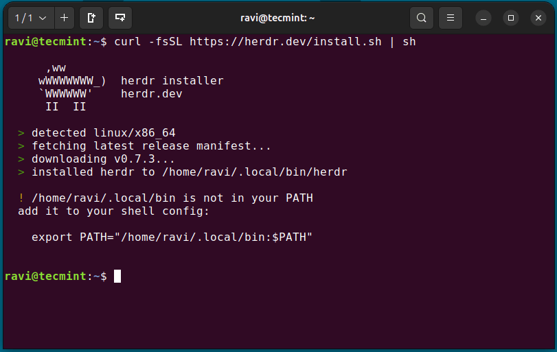 Installing herdr Using Official Script