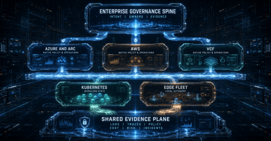Diagram illustrating One Organism Does Not Mean One Vendor for The Living Internet: Why Enterprise AI Is a Hybrid Cloud and Edge Architecture Problem.