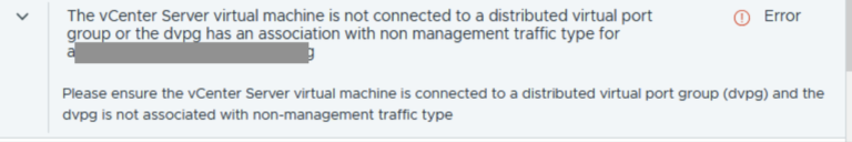 VCF 9.0.1 Brownfield Import: vCenter VM connected to a Non-Management vDPG